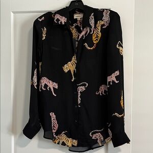 L'AGENCE Black Shirt with Tiger Pattern